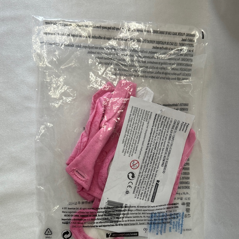 American Girl 18” Doll Pink PJ Set With Sleepers & Hair Tie  NOS NIP - Picture 6 of 14